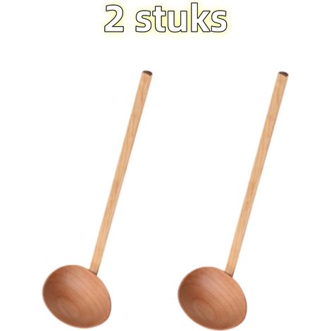Ensemble de 2 louches à soupe en bois à long manche pour ramen et soupe 26 x 7,5 cm couleur bois (1/5)
