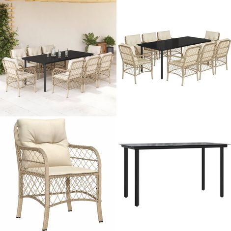 9-tlg. Garten-Essgruppe mit Kissen Beige Poly Rattan - Gartenstuhl - Gartenessgruppe (1/5)