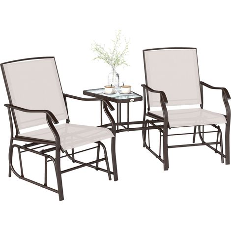 Gliding Jack and Jill Seat, with Glass-Top Table - Brown/Beige