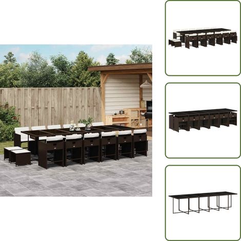 Ensemble à manger de jardin et coussins 17 pcs marron rotin - Ensemble De Salle À Manger De Jardin - Ensembles De Salle À Manger De Jardin - Ensemble De Salle À Manger D'extérieur - Ensemble De Salle (1/5)
