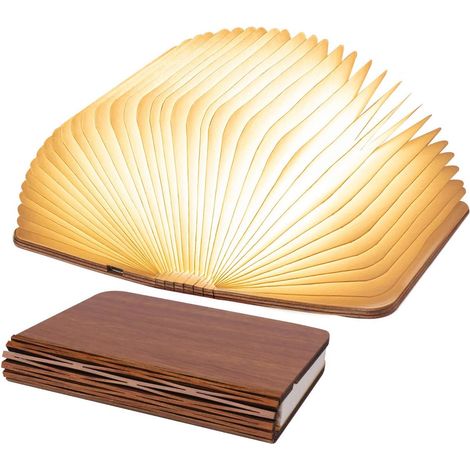 Lámpara de lectura plegable pequeña, luces de lectura de madera, versión mejorada, lámpara de escritorio portátil, novedosa linterna de papel LED con luz nocturna recargable por USB, madera roja (tama (1/5)