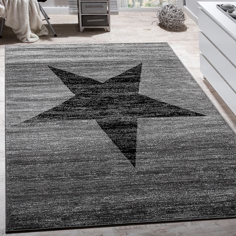 Paco Home Designer Teppich Stern Muster Modern Trendig Kurzflor Meliert Dunkelgrau 60x100 cm (1/4)