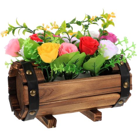 Fleurs artificielles réalistes en pot en bois, fausses fleurs pour la décoration de table et d'intérieur-AquaForge (1/4)