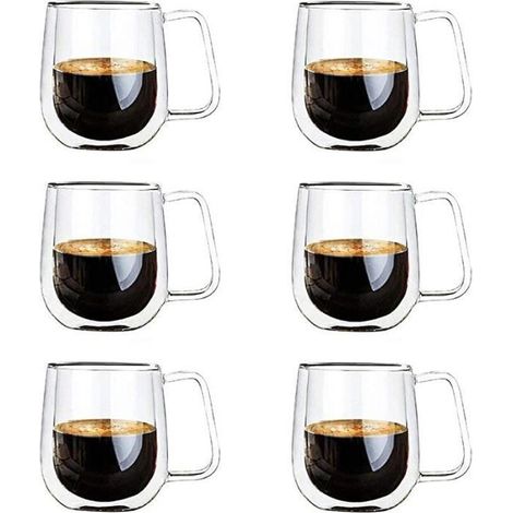 6 Pcs Tasse Double Paroi 250ml, Double Paroi Verre à Café,Tasses en Verre Borosilicate,pour Café,Lattes,Cappuccino,Espresso,Bière. (1/4)