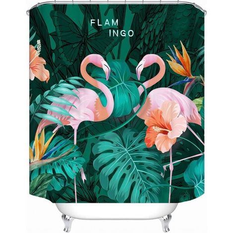Rideau de douche avec 12 anneaux pour la fixation, 150x180 cm, flamanto(C) (1/5)