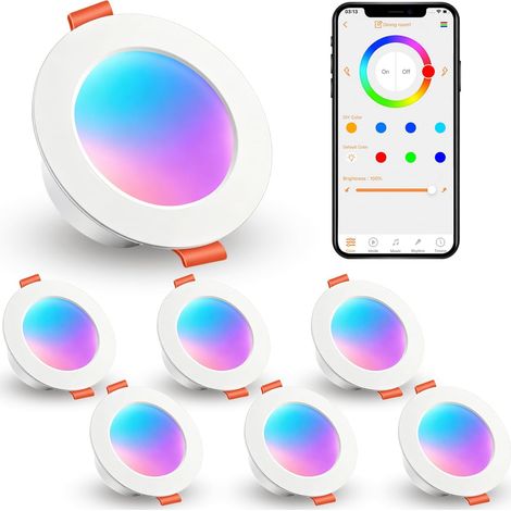 Spot LED encastrable 8W (équivalent 60W), 800LM découpe 68-85mm, changement de couleur via Bluetooth, contrôle par application, RVB (1/5)