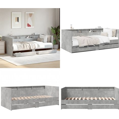 Lit de jour avec tiroirs sans matelas gris béton 90x190 cm - Lit Deux Places - Canapé Convertible - Meuble Multifonction - Rangement Tiroir - Lit Invité - Home & Living (1/5)