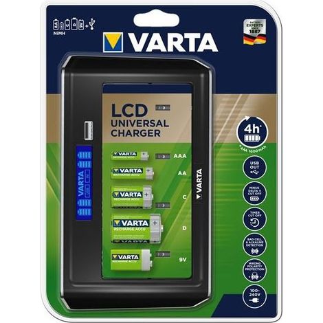 Varta 57678101401 LCD Universal Charger Caricabatteria NiMH AA AAA C D 9V USB Display LCD colore Nero (1/2)