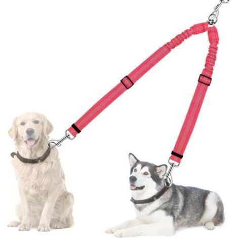 Laisse double pour chien, fixation de laisse réfléchissante rotative à 360 °, longueur réglable, double laisse pour chien rose (1/4)