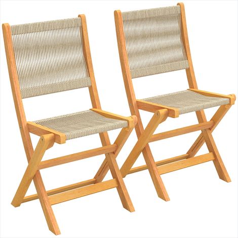 Chaise de jardin pliante en bois d’acacia massif et corde tressée, lot de 2, certifié FSC, terrasse et balcon (1/5)