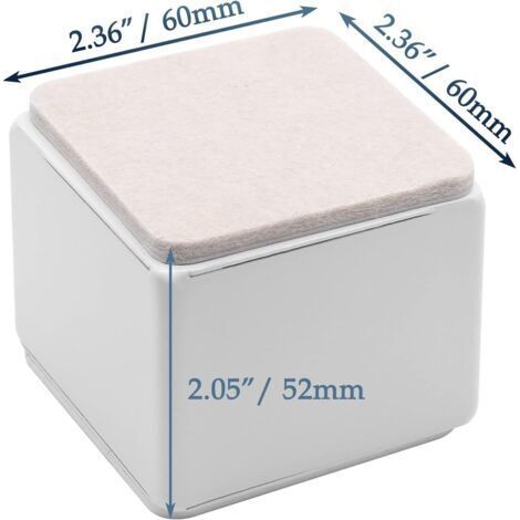 NALOOKAMIC Lot de 4 rehausseurs de lit autocollants, carrés et robustes, en acier carbone, pour table et canapé, ajoutant 5 cm de hauteur avec patin en feutre, blancs (1/3)
