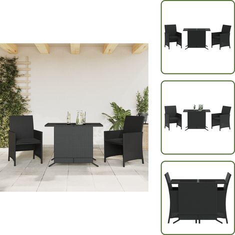 Ratán sintético - vidaXL Mesita y sillas con cojines 3 piezas ratán sintético negro - Muebles de exterior