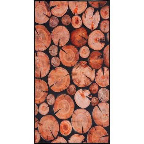 Alfombra tejido marrón patrón moderno tronco de madera estampado 3D rectangular 80 x 150 cm Kardere