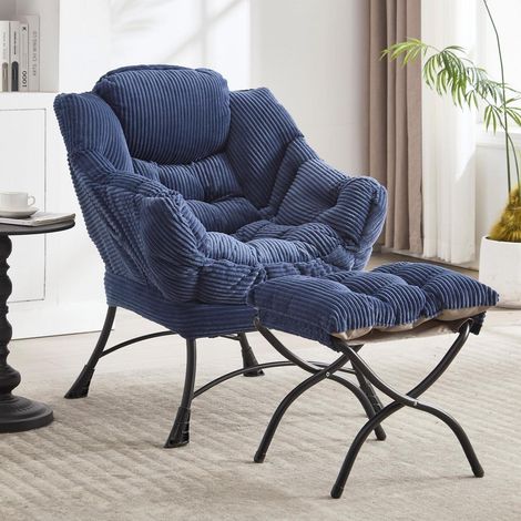 Relax-Sessel mit Hocker, ergonomischer Loungesessel mit Armlehnen, marineblau (1/5)