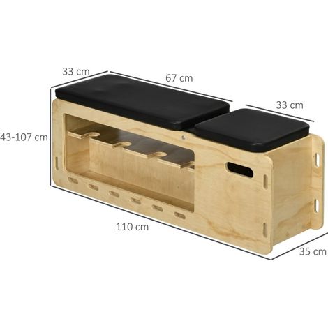 Verstellbare Hantelbank mit Aufbewahrungsbox und Widerstandsbändern, Naturholz (1/5)