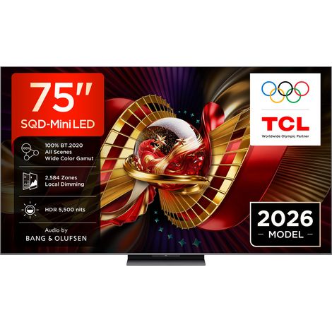 TCL C8L TV 75C8L SQD Mini LED da 75", 4K HDR, 5500 nit, 2.584 zone di dimming, Google TV, 144Hz, Dolby Vision Atmos, Audio Bang Olufsen (1/4)