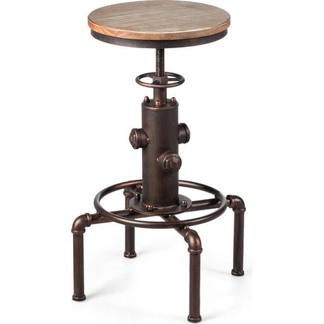 Pour un siège de bar adaptable, tabouret industriel en bois et fer avec hauteur réglable et repose-pieds (1/5)