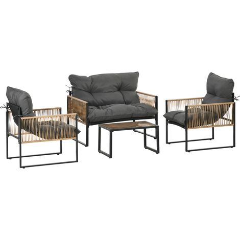 Set salotto da giardino 4 pezzi in polyrattan con cuscini, tavolino in vetro, antracite (1/5)