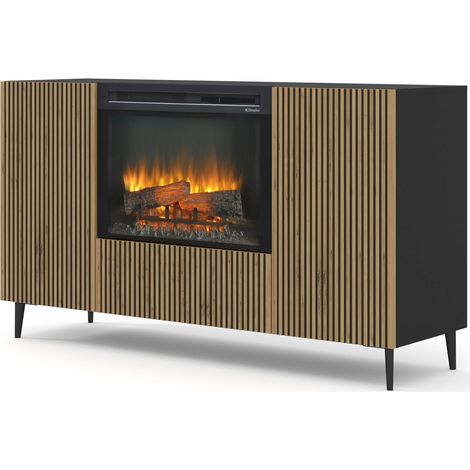 Cómoda RAVENNA F 147 cm 2D1K negro / roble artesanal con chimenea (1/5)