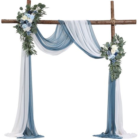 Kit Fleurs Artificielles pour Arche de Mariage avec 2 Bouquets de Fleurs, 2 Rideaux Translucides, pour Décoration Célébrations Cérémonie, de Toile de Fond de Réception, Événements, Bleu Blanc (1/5)