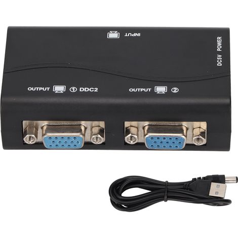 Répartiteur VGA 1 entrée 2 sorties 250MHz alimenté USB 1920x1440 1080P pour duplication d'écran (1/5)
