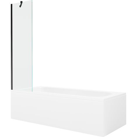 Mexen Vega rechteckige Badewanne 180 x 80 cm mit Verkleidung und 1-flügeliger Trennwand 50 cm, transparent, schwarz (1/5)