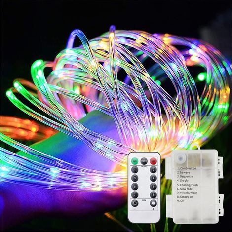Guirlande Lumineuse - 50 LED - Tube Clair - 7 M - 8 Modes - Télécommande - Alimentation Sur Piles Ou USB - Pour Décoration Intérieure Et Extérieure (1/5)