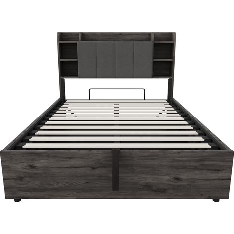 Letto matrimoniale 140 x 200 cm in MDF grigio con contenitore idraulico, USB e USB-C (1/5)