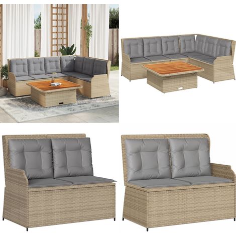 Salon de jardin avec coussins 5 pcs beige résine tressée - Banc de jardin - Canapé de jardin (1/5)