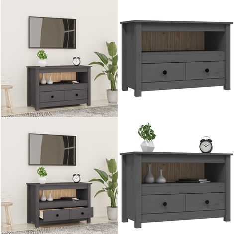 Mobile Porta TV Grigio 79x35x52 cm in Legno Massello di Pino - Armadio tv grigio - Armadio tv in pino