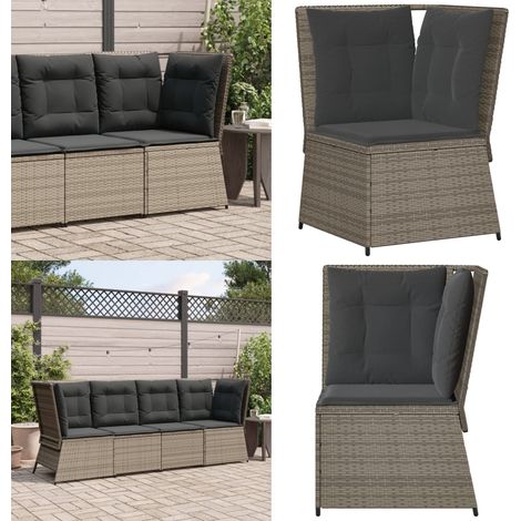 vidaXL Garten-Ecksofa mit Kissen Grau Poly Rattan (1/5)