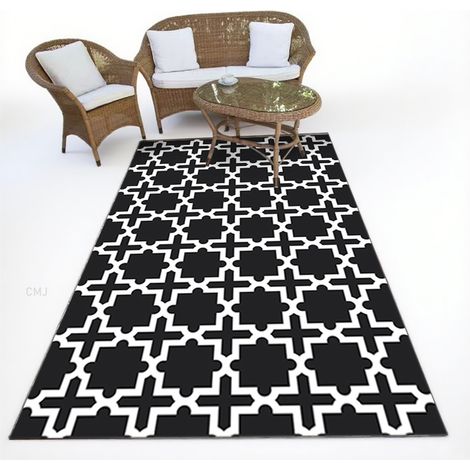 Grand motif géométrique, tapis portable pour camping-car, patio, intérieur et extérieur, plage, terrasse, balcon, barbecue,Noir et Blanc,80x120cm (1/5)