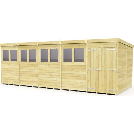 20 x 8 Feet Pent Shed - Double Door With Windows - Wood - L231 x W589 x H201 cm