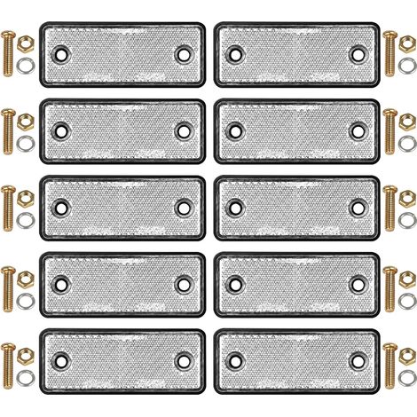 Lot de 10 réflecteurs rectangulaires à vis Blancs, Homologation E11 poteaux de sécurité routière réflecteurs arrière pour remorque Caravane Tracteur Bateau Camion Moto Poteau de clôture (1/5)