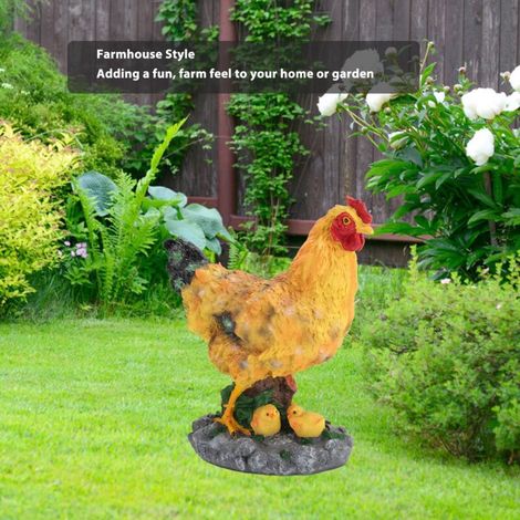 Figurine de jardin poule avec petits poussins résine décor paysage bureau brun 30cm kit (1/4)