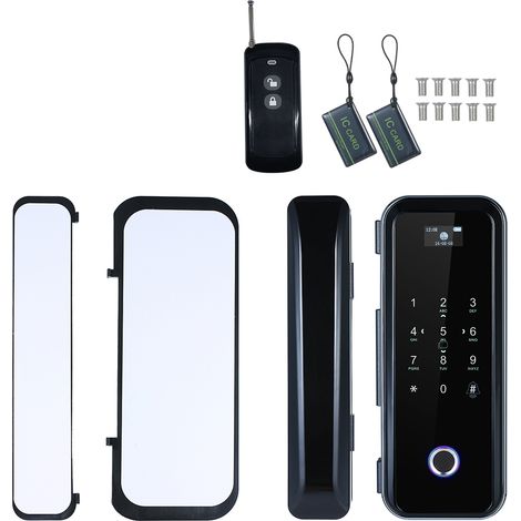 Serrure à Verrouillage Connecté avec Reconnaissance Digitale sur Porte Vitrée - 4 Modes (Mot de passe, carte, contrôle distant) - Sensible - Télécommande - Contrôle vocal - Anti-violation - Aluminium  (1/5)
