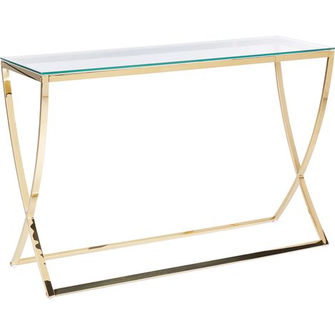 Consola con tablero de vidrio estructura de acero inoxidable estilo glamour brillante dorado Ringgold (1/5)