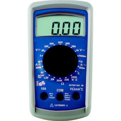 Multimètre numérique, Catégorie de mesure : CAT III 600 V, Nombre de piles : 1 batterie monobloc de 9 V, Affichage LCD (1/4)