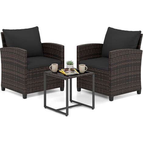 COSTWAY Set Mobili Da Giardino In Rattan Set Da Conversazione Da Patio Salotto Da Esterno A 3 Pezzi Salottino Da Balcone Arredo In Vimini Per Cortile 2 Person (1/5)