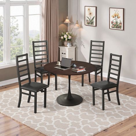Tavolo rotondo da pranzo MDF e metallo marrone rovere, Ø120x75 cm