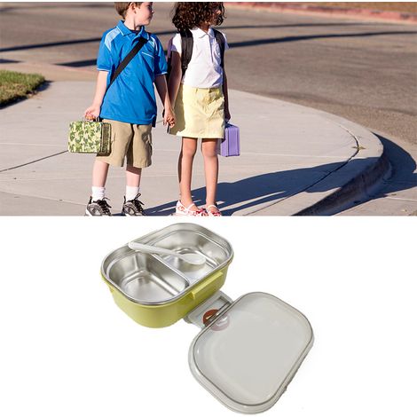 Hochwertige Lunchbox aus Edelstahl, zweigeteilte Lunchbox für Grundschüler, Lunchbox im koreanischen Stil für Büroangestellte, gelbgrüne Farbe. (1/5)