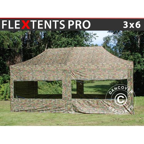Tente Pliante FleXtents PRO 3x6m Camouflage, avec 6 cotés