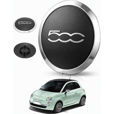Enjoliveur compatible avec Fiat 500, Capuchon de Moyeu (1 Bord Argent Lettres Argent) (1/5)