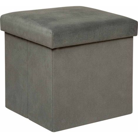 Pouf Coffre Pliable en Velours "Lilou" 38cm Gris (1/4)