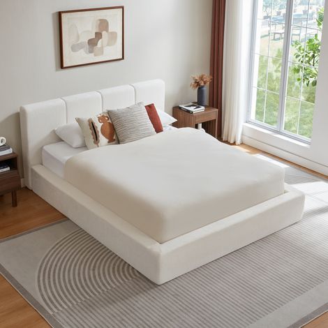 Cama 140x200 cm blanco crema en espuma con cabecero acolchado y estructura de acero reforzada (1/5)