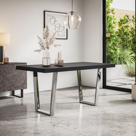Aria Dining Table Modern Black Table Top w Chrome Legs