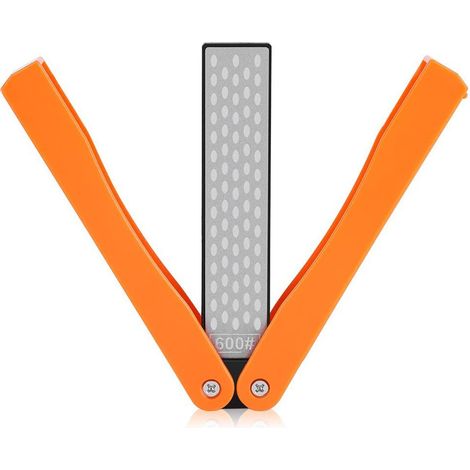 Affûteur de couteaux portable double face diamanté (grain 400/600) – Affûteur de poche pour une utilisation en extérieur, orange