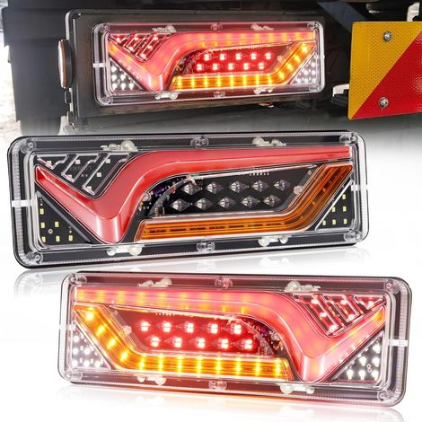 2PCS Feux Arrière LED 12V,57-LED Multifonctionnel Feux Remorque LED Feux Stop Clignotant Dynamique Lampe pour Camion Remorque Caravane Tracteur (1/5)
