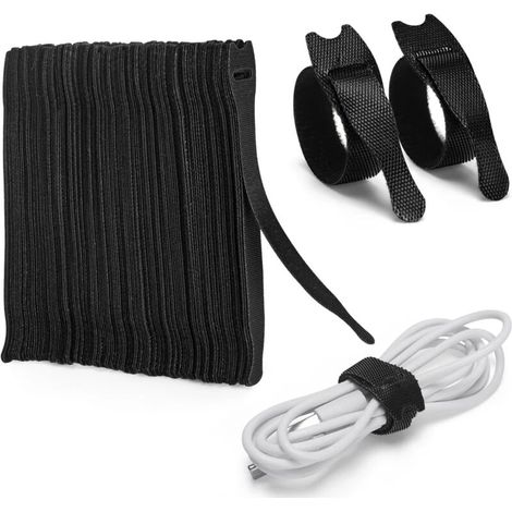 Lot de 120 attaches de câble réutilisables en nylon [150 mm x 12 mm] - Noires, fermeture Velcro ajustable pour une gestion optimale des câbles, idéales pour le bureau, la maison et le jardin. (1/5)