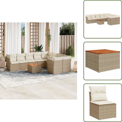 Salon de jardin avec coussins 10 pcs beige résine tressée - Ensemble Salon De Jardin - Mobilier De Jardin - Canapé Extérieur - Résine Tressée - Rotin Synthétique (1/5)